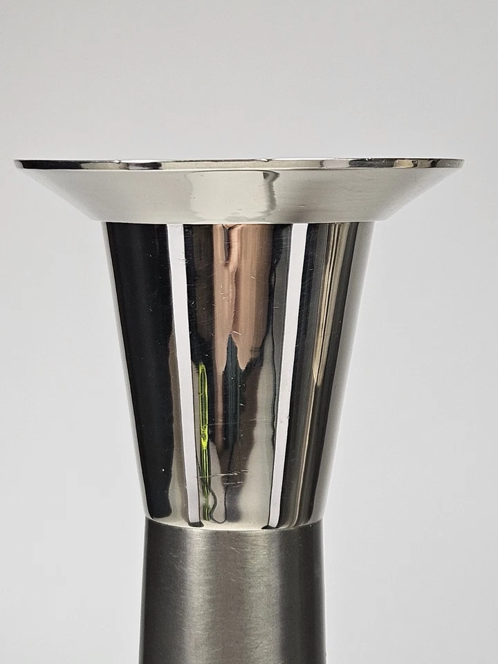 Crate and Barrel Metal Nickel Gray Taper Pair Candle Holders Candlesticks MCM - Image 4 of 4