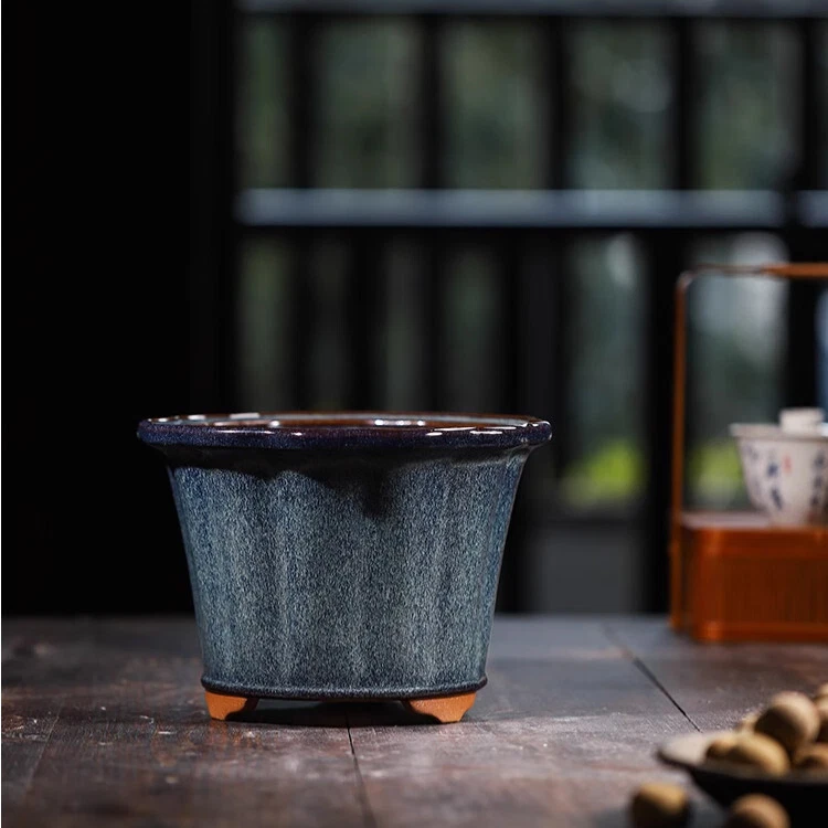 Maceta trípode bonsái compañero de mano pétalo esmalte refinado colección china de 8,6 pulgadas Foto 2 de 4