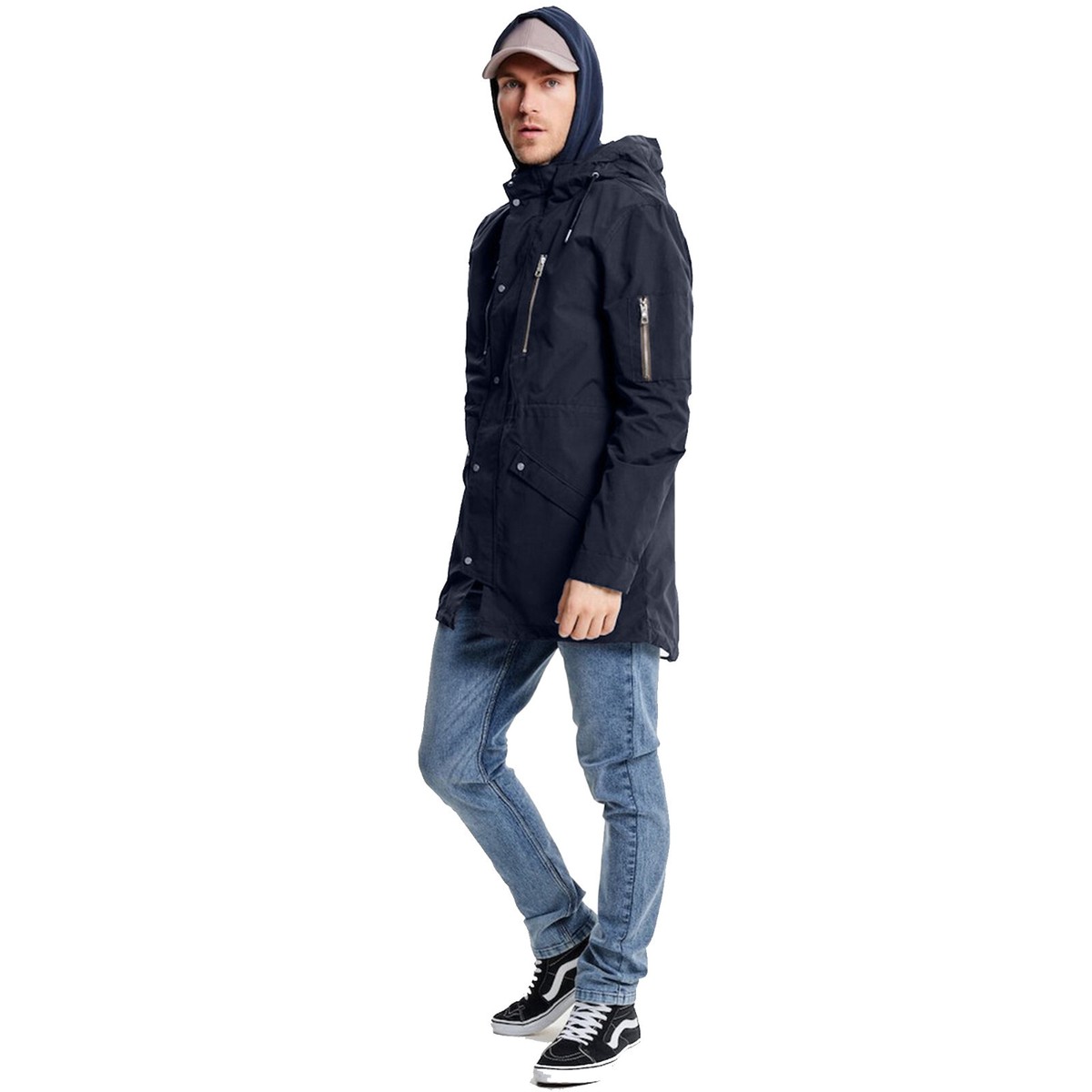 Only & Sons Mens Parka Jacket Drawstring Hooded Long Coat Only & Sons Mens Parka Jacket Drawstring Hooded Long Coat