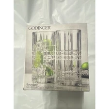 Godinger Clear Boundary Modern Round Highball Drinking Glasses, Set of 4 NWB