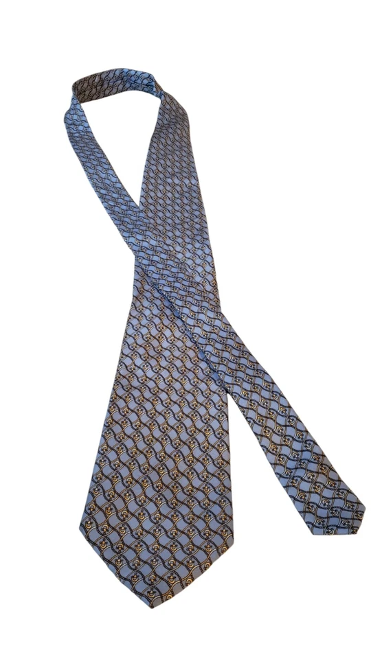 Corbata de cuello Trevisan Venezia para hombre azul estampado ecuestre seda italiana Business Power Foto 3 de 4