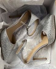 Jewel Badgley Mischka Women's Ankle Strap Stiletto Pump Silver Glitter Size 7