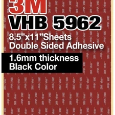 3M VHB 5962 8.5"x11" Double Sided Adhesive 1.6mm thickness black sheets 2 pack