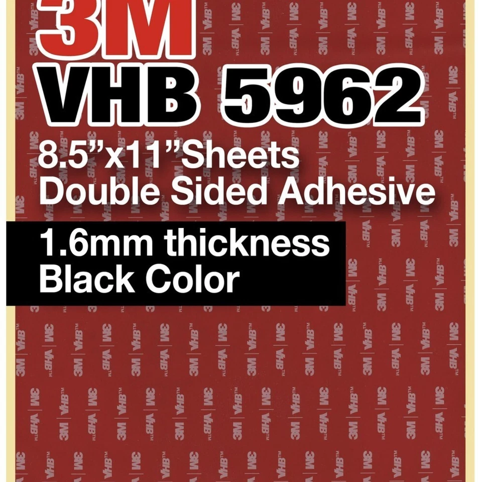 3M VHB 5962 8.5"x11" Double Sided Adhesive 1.6mm thickness black sheets 2 pack