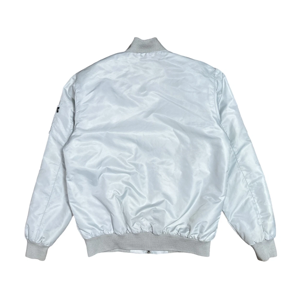 Vintage Y2K Stussy MA-1 Bomber Flight Jacket Gray Nylon Mens