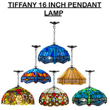 Tiffany Style 16-Inch Multicolored Big Shade Stained Glass Pendant Lamp UK