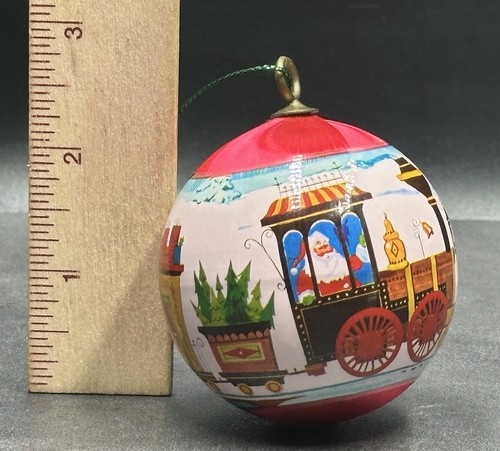 Vintage Multicolor Wrapped Satin Ball Santa Christmas Train Ornament SET (4) - Picture 9 of 9