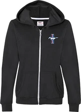 Ladies Full Zip Hoodie Ford Mustang The Legend Lives Crest Pocket Print Hoody