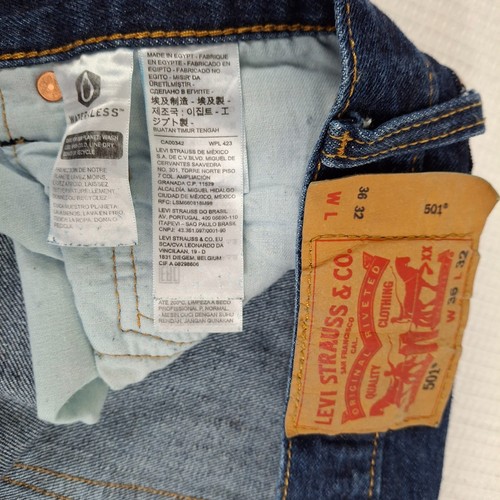 Levi's 501 Men's Jeans Size 36 x 32 Button Fly Dark Waterless High Rise Blue Cot - Picture 9 of 21