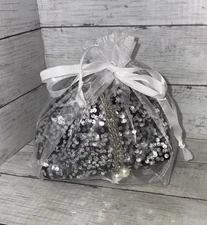 Mini Bucket Drawstring  Crossbody/Shoulder Bag Black w/Silver Sequins NWOT