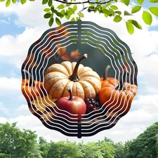 3D Metal Hanging Wind Chimes - Vibrant Autumn Design with Pumpkins & Apples