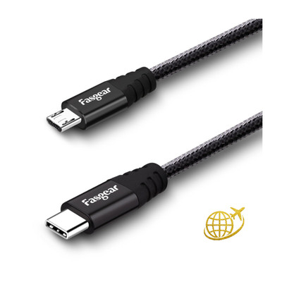 USB C auf Micro USB Kabel 30cm Geflochten Nylon Schwarz