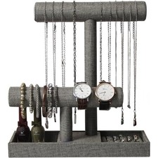 2 Tier Jewelry Organizer Stand with Ring Tray for Necklace Bracelet Watch