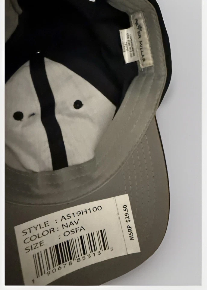 男式 Peter Millar 可调高尔夫标志帽子全新海军蓝带标签 — 第 3/3 张图片