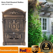 European Retro Wall-mounted Mailbox Security Vintage Mail Drop Box W/ Lock