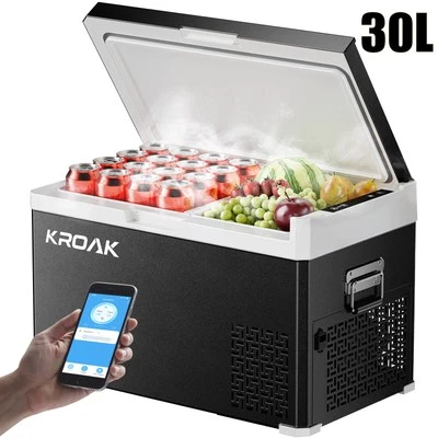 KROAK Kompressor Kühlbox 30L Auto Kühlschrank Doppelzone WIFI APP&Button