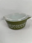 Pyrex Avocado Green Spring Blossom Crazy Daisy 475-B Casserole Dish Lid Vintage