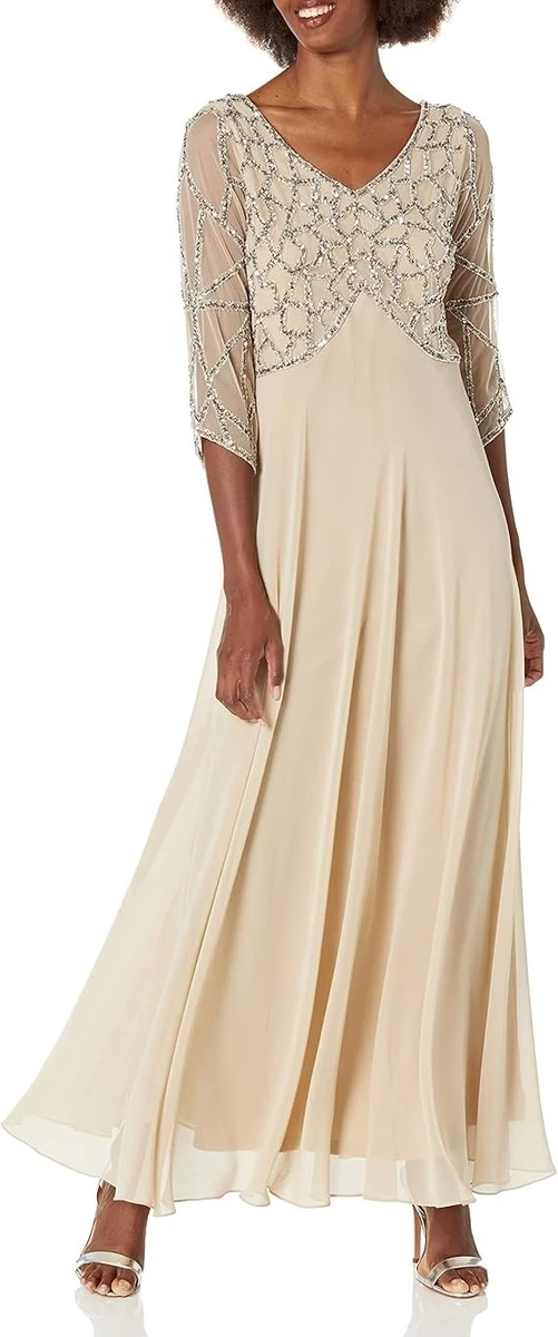 J Kara 3 4 Sleeve Sequin Dress J Kara Long Mother of the Bride Dress