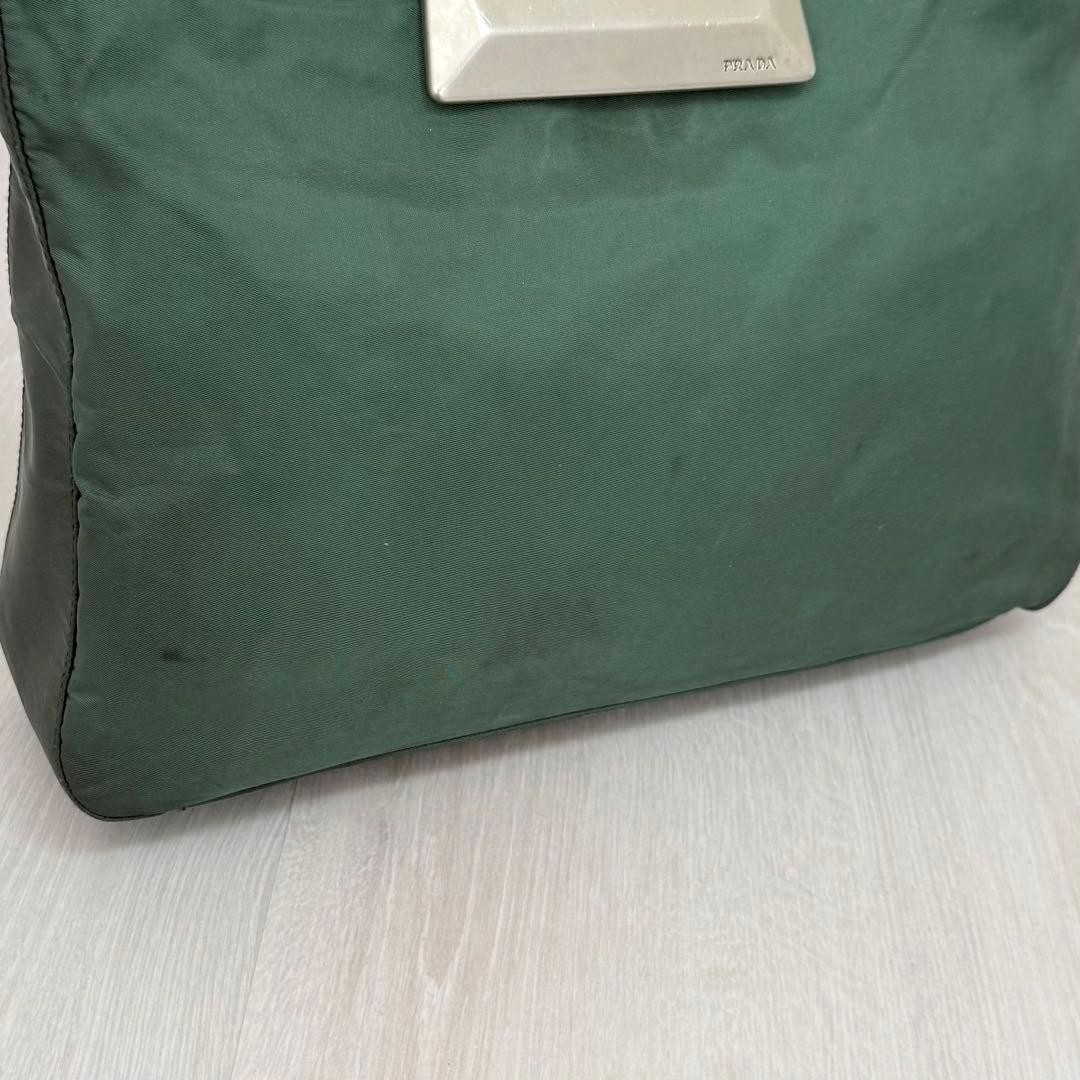 Prada Archive 1990s Metallic Green Nylon Shoulder Bag Authentic