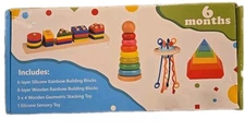 New~ 4-in-1 Baby Toys Set for 6-12 Months, Montessori Wooden Stacking Blocks