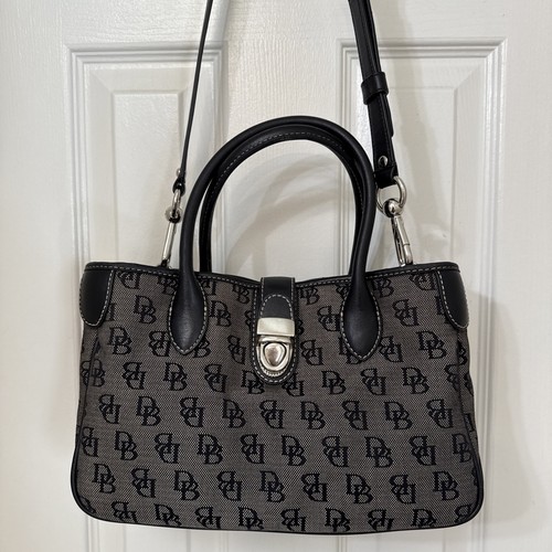 Dooney & Bourke Satchel Black & Grey Logo Canvas Handbag Detachable Strap - Picture 7 of 14