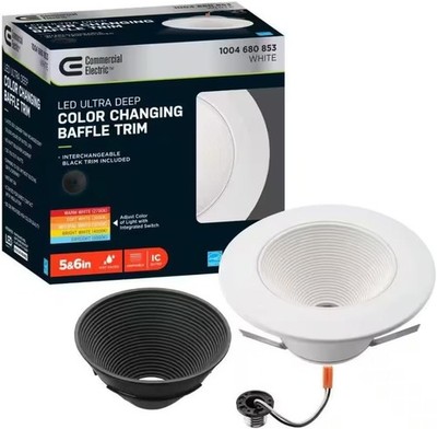Commercial Electiric 5/6'' LED Ultra Deep Color Changing Baffle Trim White &Black