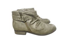 Diba Green-Gray Slouch Faux Leather Western Ankle Boots Zippered 8.5M 1.25" Heel