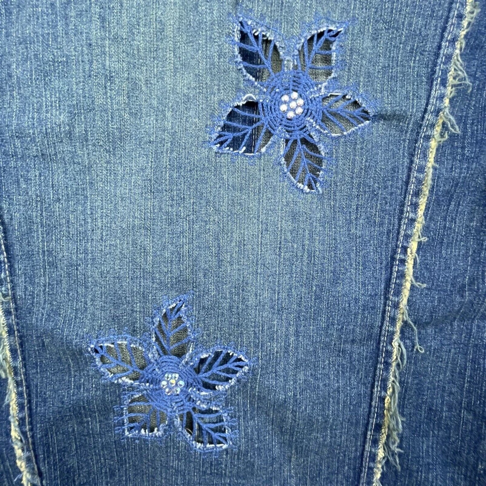 Morgan De Toi Denim Jacket Women 3 Fray Jardin Whimsical Cutouts Granola Boho - Image 3 of 4