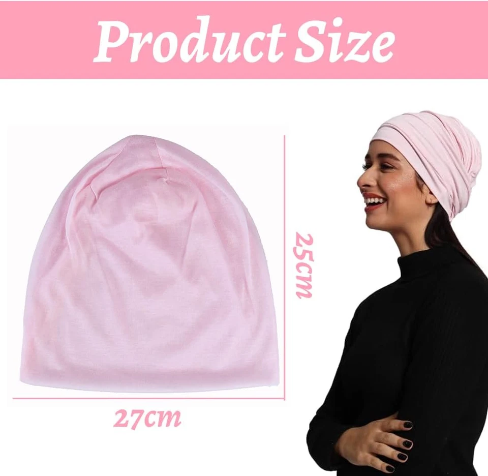 Turban Damen 2 Stück Beanie Chemo Kopfbedeckung Baumwolle Schlafmütze Pink Beige - Bild 2 von 4
