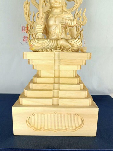 Wood carving Fudo Myoo Fudoson Square seat Zaizen Sculpture Fortune God Hinoki - Picture 6 of 6