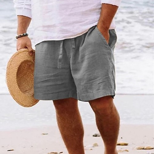 Herren Hawaii-Shorts Baumwolle Leinen Kordelzug Taille Kurze Hosen Sommer- C8 - Bild 11 von 21