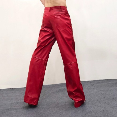 Men Faux Leather Straight Leg Long Pants Trousers Biker Punk Party Club Costume - Picture 12 of 22