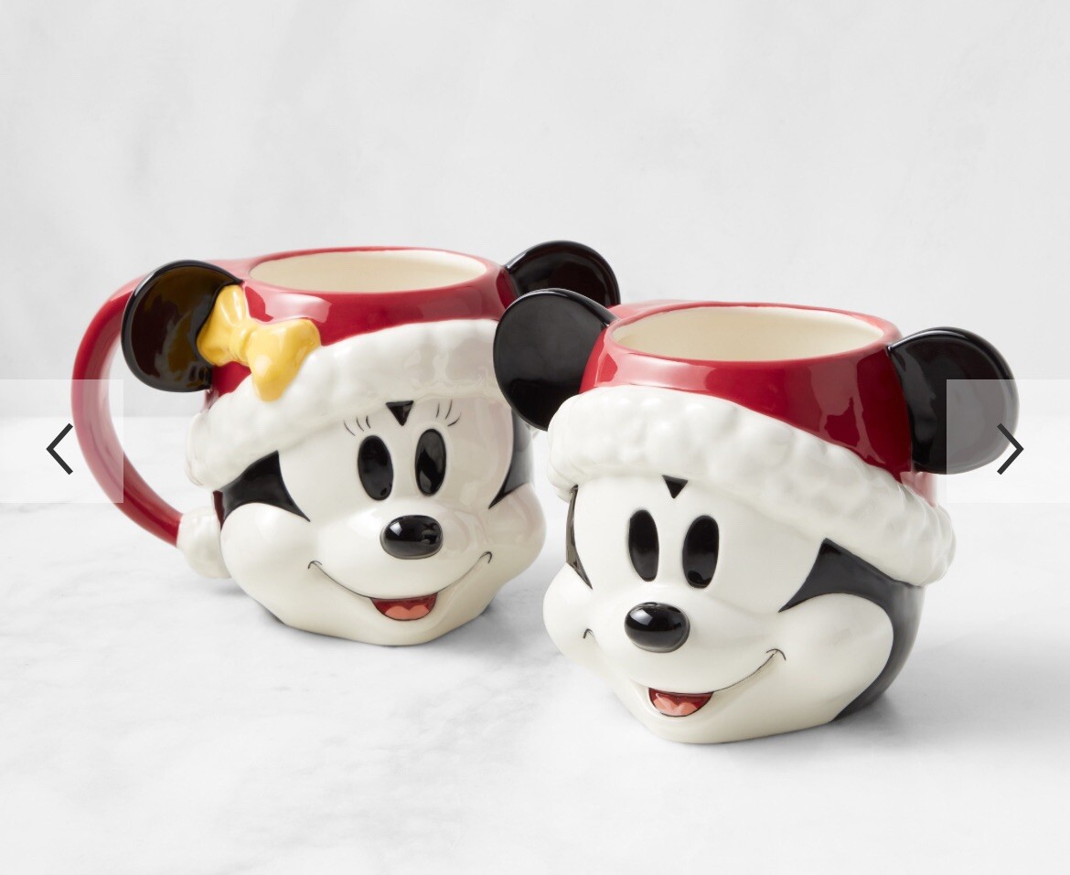 NEW RARE Williams Sonoma Disney Mickey & Minnie Mouse Figural Christmas Mugs