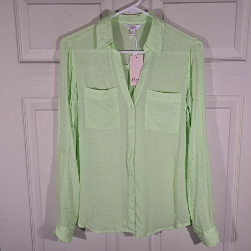 Candies Button Up Shirt Womens Size XS Green Cuffed Textured Sheer NWT $38.00 - Picture 2 of 20
