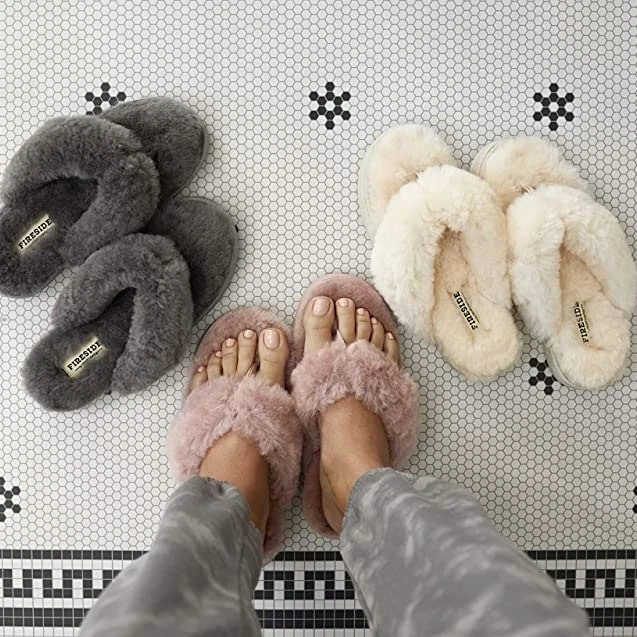 Fireside by Dearfoams Genuine Shearling Thong SLIPPERS Size 8
