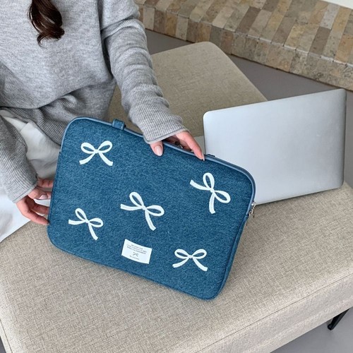 Embroidered Computer Bag Washed Denim Portable PC Bag Fashion Briefcase Cover - Bild 11 von 14