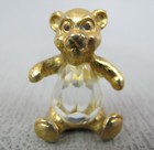 Mini Bear Figurine / Figure. Gold Plate & Clear Crystal glass. Miniature Vintage