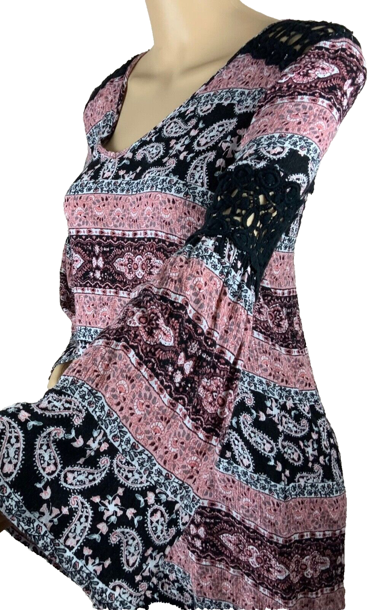 charlotte russe short dresses Charlotte Russe Mini Dress Women Size Small Paisley Bell Sleeve V Neck  Rayon