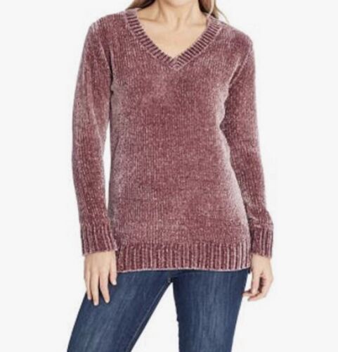 Orvis Women's V-Neck Chenille Sweater Small Long Sleeve Pink Mauve Pullover