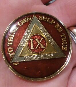 Rich Mandarin Red Enamel Two Second Year II 2 Year AA Sobriety Coin Medallion