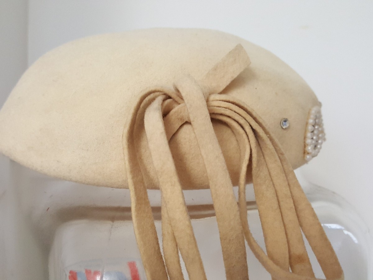 1950s Glenover Hat Henry Pollack Wool Cream with Bow/Leaves  display picture 1