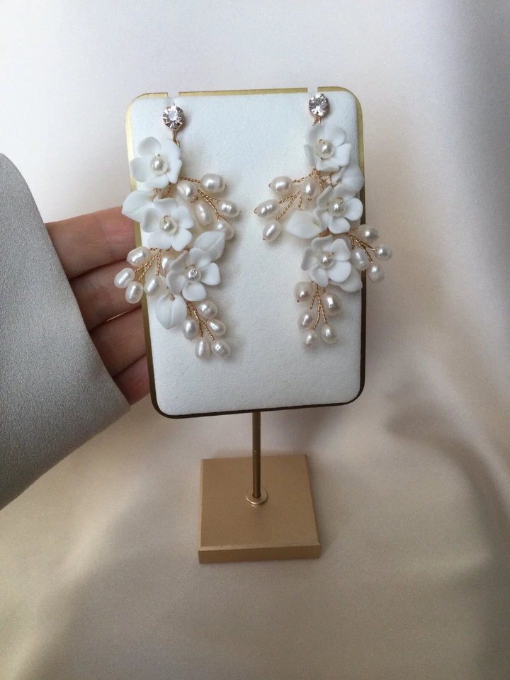 NUEVO CON ETIQUETAS Pendientes Boda Fiesta Hechos a Mano Cerámica Natural Agua Dulce Perlas Lujo Foto 3 de 4