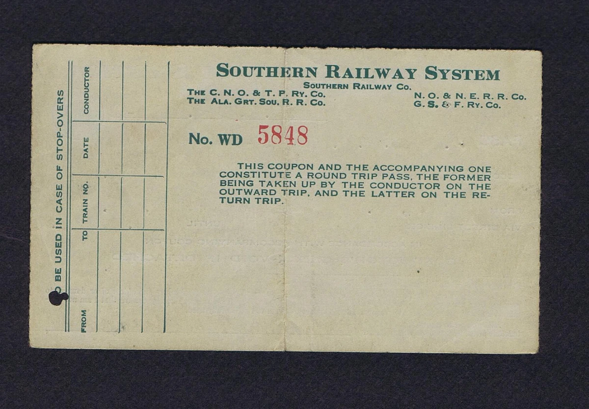 1954 Southern Railway System Trainman & Wife Pass Atlanta GA -  Jacksonville, FL | eBay