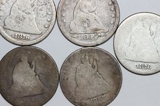5 US Liberty Seated Silver Quarter 1854/2-1876/2-1857 AG To Fine (NUM5070)