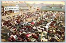 Postcard The Market Place, People, Horses, Los Angeles, California Unposted