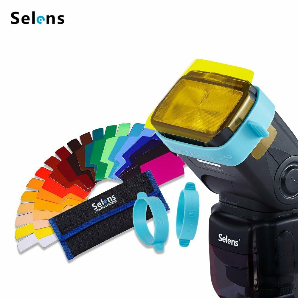 Selens Universal Flash Gels Lighting Filter +Two Gels Bands Kits for Flashlight