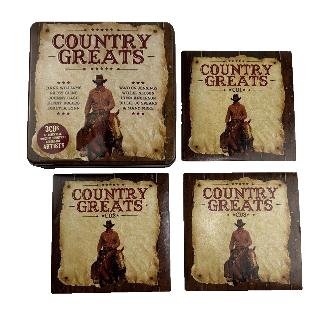 Country Greats  Various Artists 3 CD Disc Set & 24 page book plus tin case .