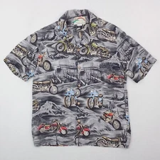 Vintage Paradise Found Shirt Men Small Gray Motorcycle Bike Allover AOP Hawaiian