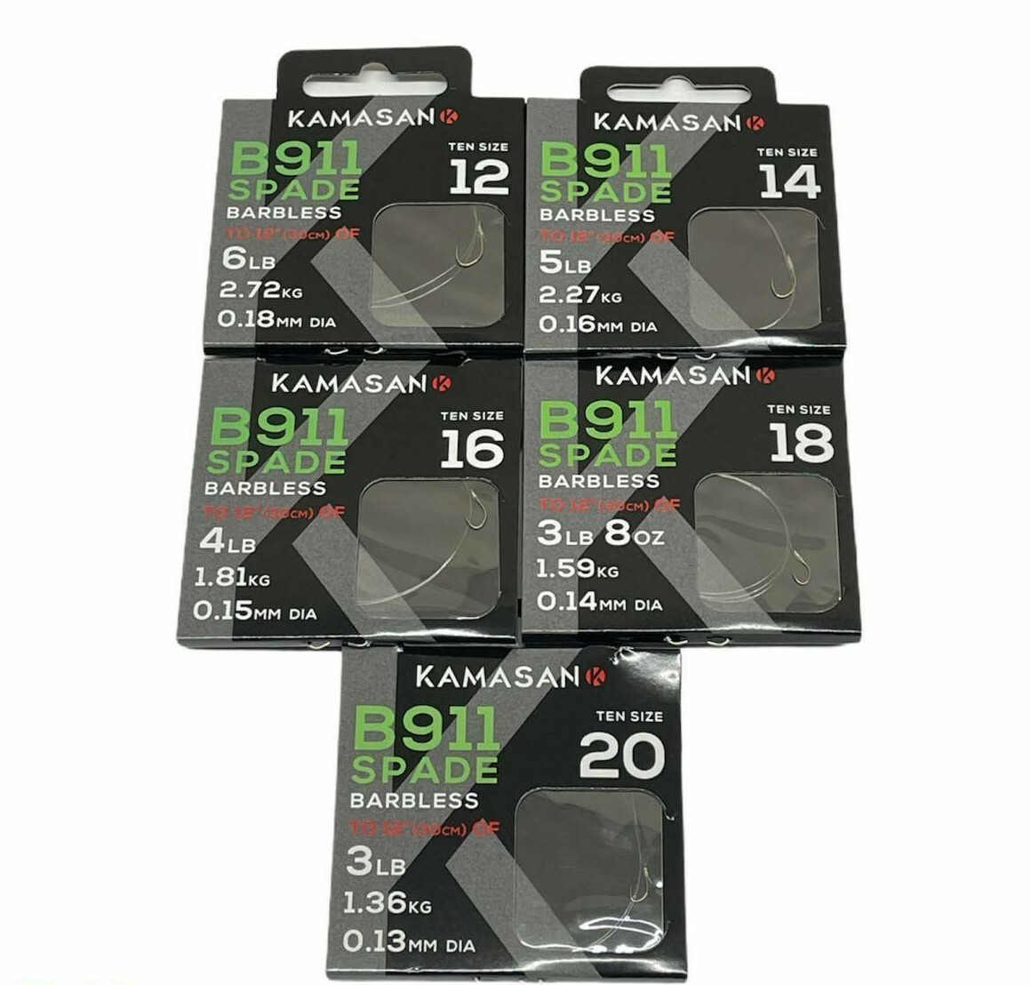 KAMASAN B911 BARBLESS SPADE END FISHING HOOKS TIED TO NYLON 12"/30cm