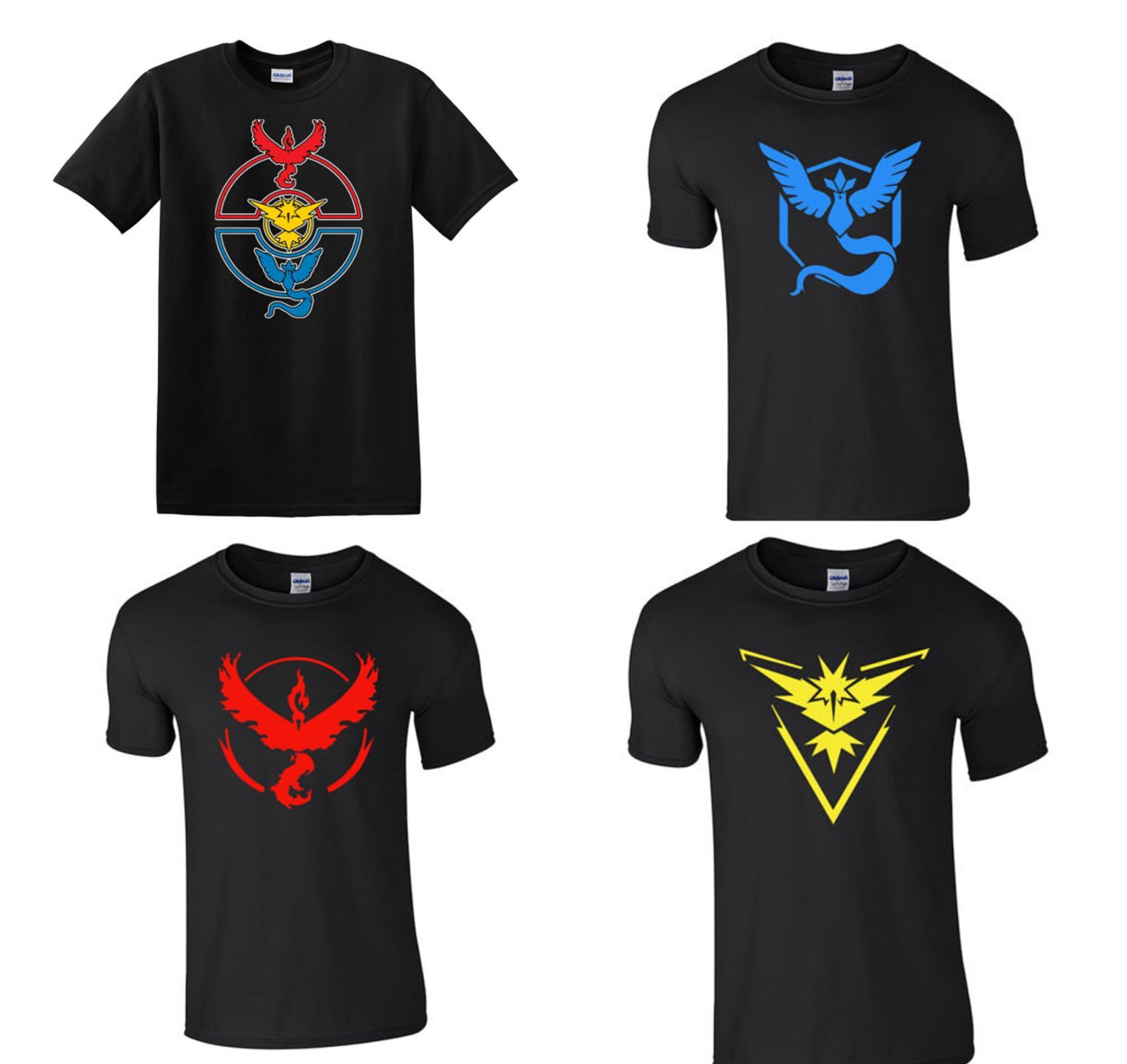 Beschuldigingen Ontvangst Botanist TEE Pokemon Go T-Shirt Team Valor Team Mystic Team Instinct Red Blue Yellow  | eBay